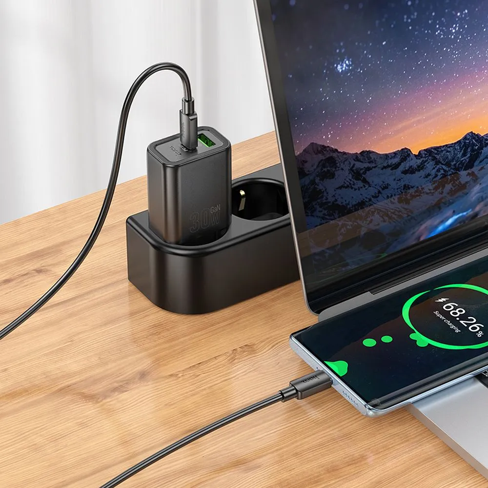 Sieťová nabíjačka HOCO N63 USB-A/USB-C 30W 3A QC 3.0 s káblom Type C čierna – Obrázok 3