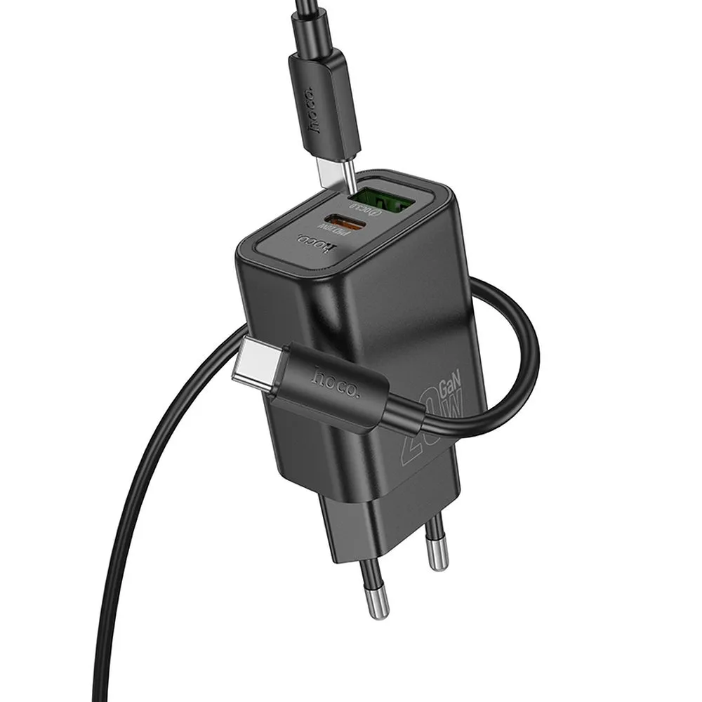 Sieťová nabíjačka HOCO N61 USB-A/USB-C 20W 3A QC 3.0 s káblom Type C čierna – Obrázok 2