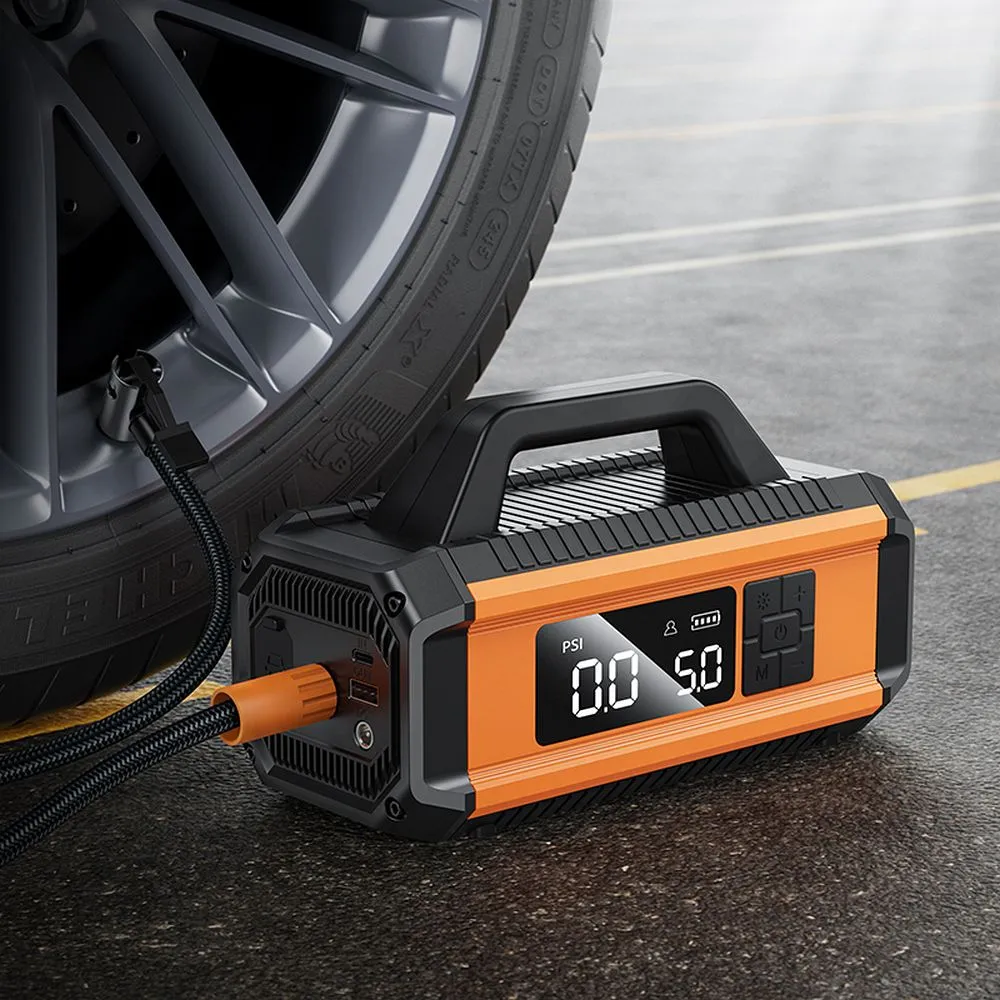 HOCO QS4 Car Tool Power Starter 10 000 mAh štartér s kompresorom do auta oranžovo-čierny – Obrázok 6