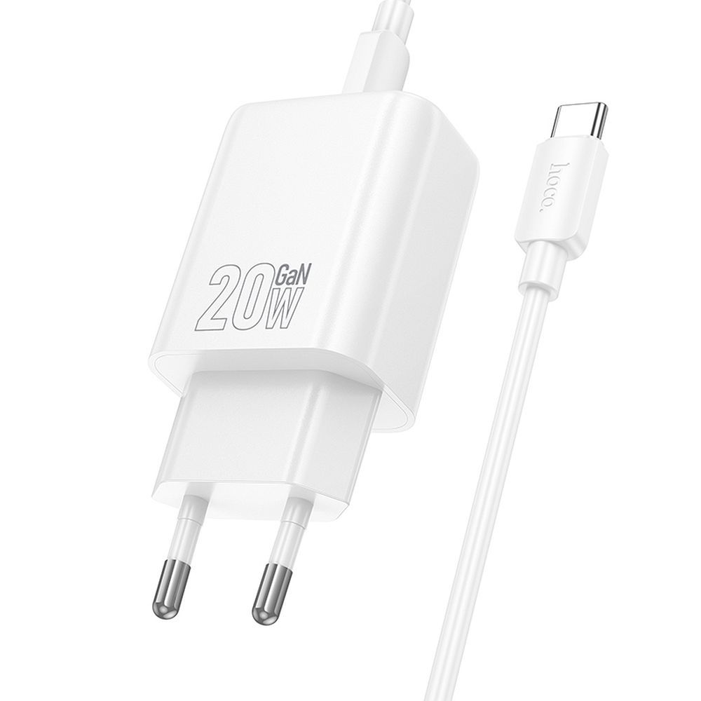 Sieťová nabíjačka HOCO N61 USB-A/USB-C 20W 3A QC 3.0 s káblom Type C biela – Obrázok 3